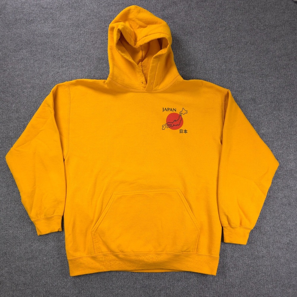 Japan Hoodie Large Yellow Mt Fuji Pullover Sweatshirt Tokyo Streetwear Harajuku
